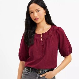 LOFT Burgundy Blouse with Puff Sleeves